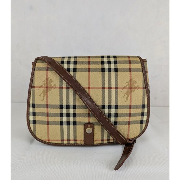 Authentic BURBERRY Nova Check Pattern Shoulder Bag PVC Beige Brown Made in Italy - Picture 1 of 15